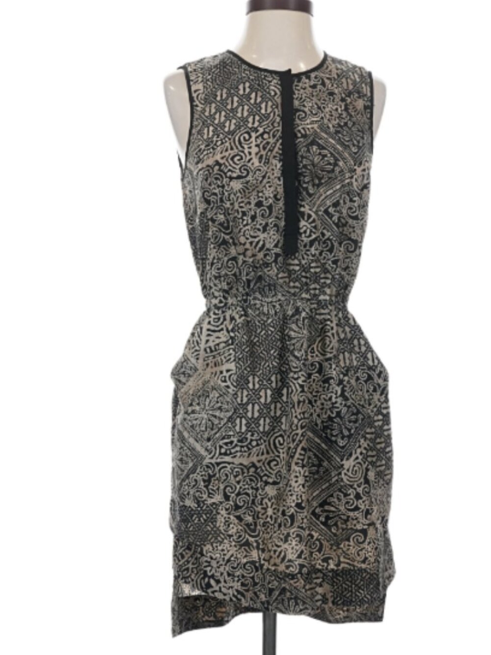 COPE Abstract Tan and Black Print Shift Dress Sz Sm